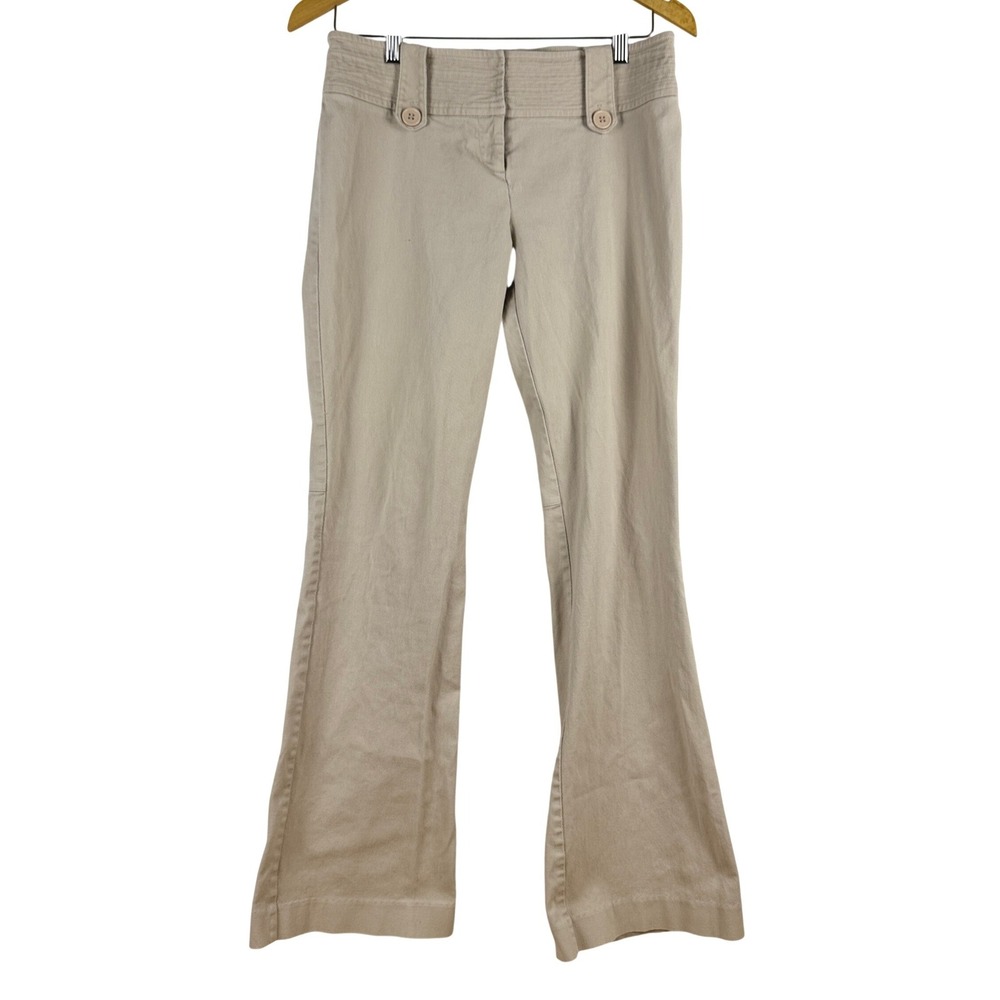 VTG! Cache Womens Khaki Low Rise Flare Pants 6 Y2K Cotton Career